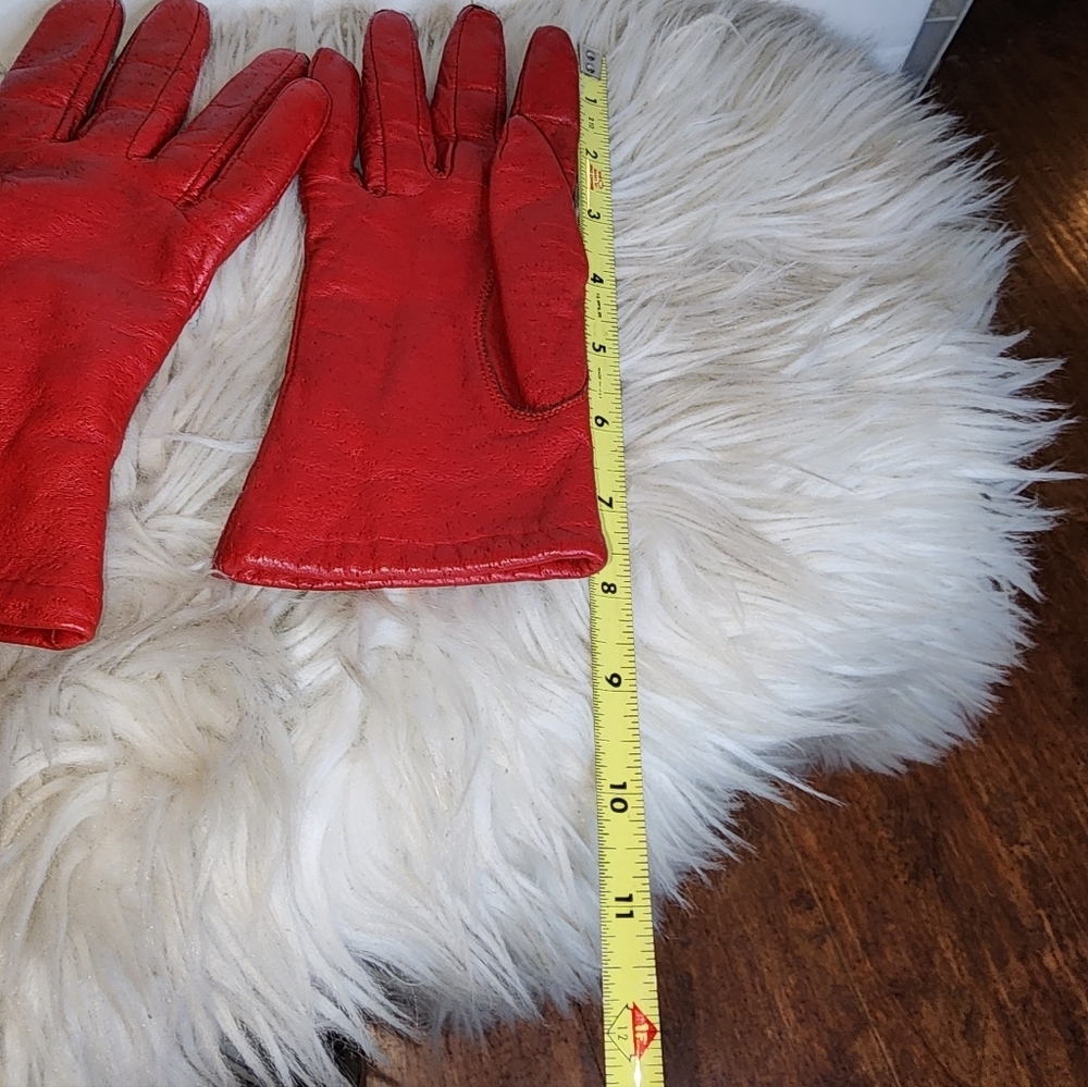 Van Raalte Vintage Red Textured Leather  Gloves S - Picture 8 of 9